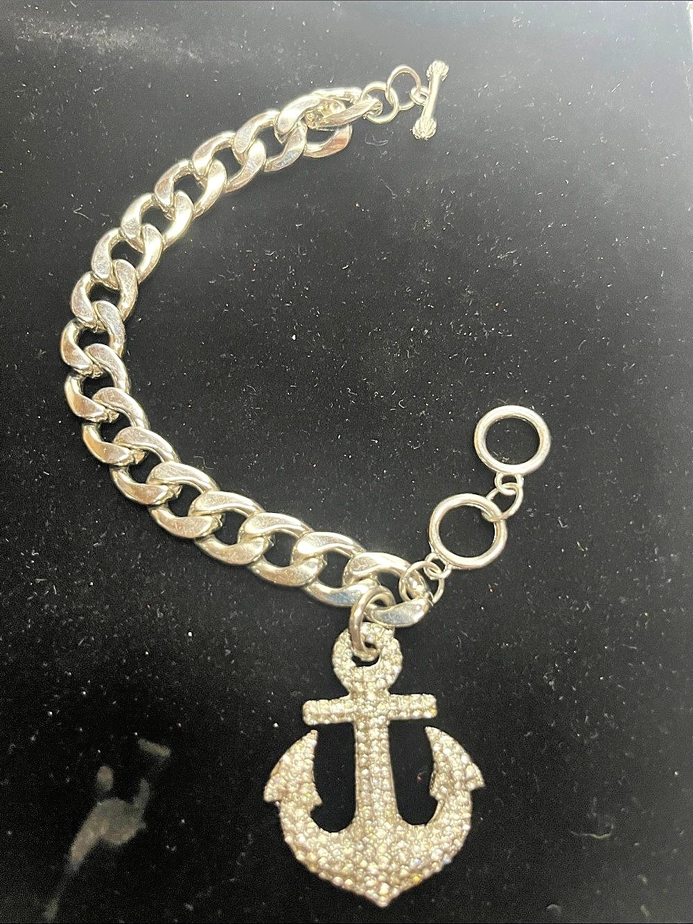 Crystal Anchor Charm Bracelet in Silver Like New